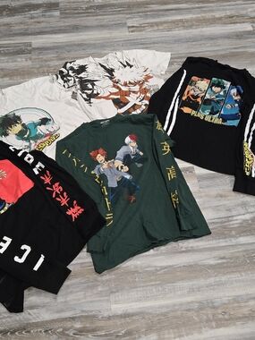 Mens Various Long-Sleeve Anime Graphic Tees